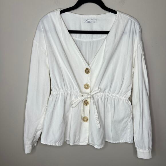 Zara TRF‎ Collection White Long-Sleeve Women's Corduroy Button-Front Top Size M - Picture 1 of 8